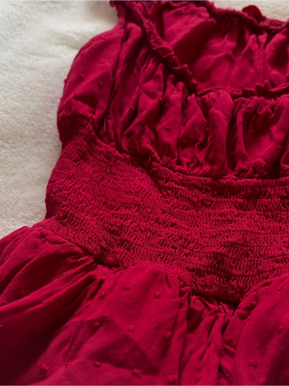 Urban Outfitters Red Smocked Waist Jumpsuit